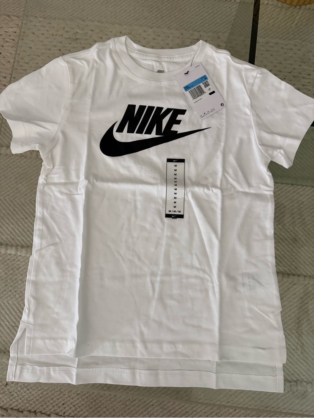 Nike White Short-Sleeve Tee with Black Swoosh Logo